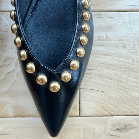 Rebecca Minkoff Milan Black and Gold Studded Mary Jane Pointed Toe Flats - Picture 4 of 12